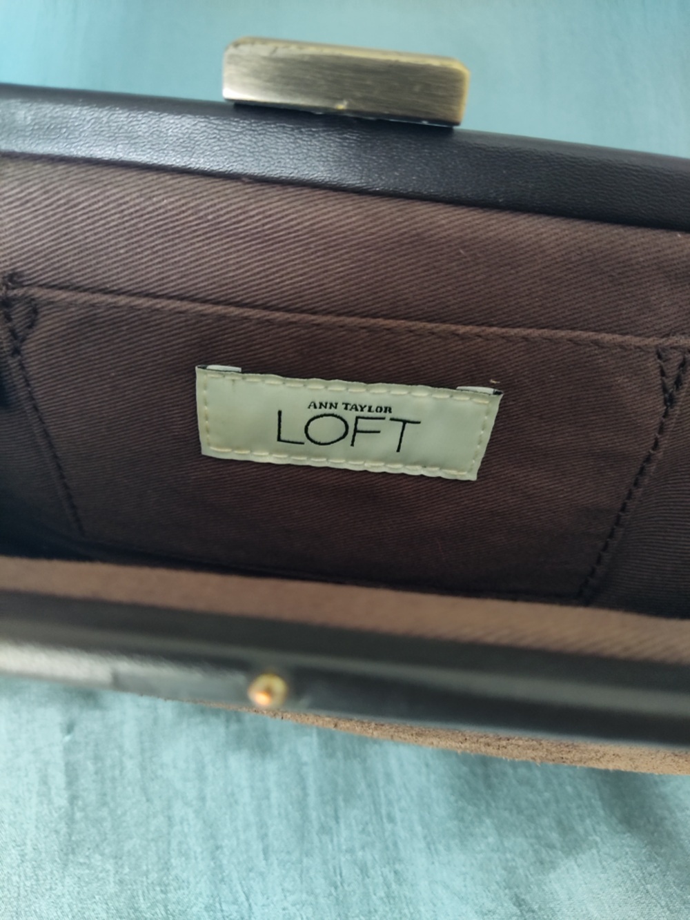 LOFT Brown Suede Frame Clutch with Gold-Tone Clasp - Picture 3 of 3